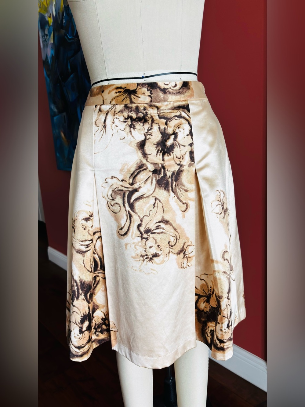 Banana Republic Cream Floral A-Line Skirt with Tan and Brown Print
